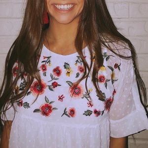 Forever 21 Babydoll Dress Floral Detail White